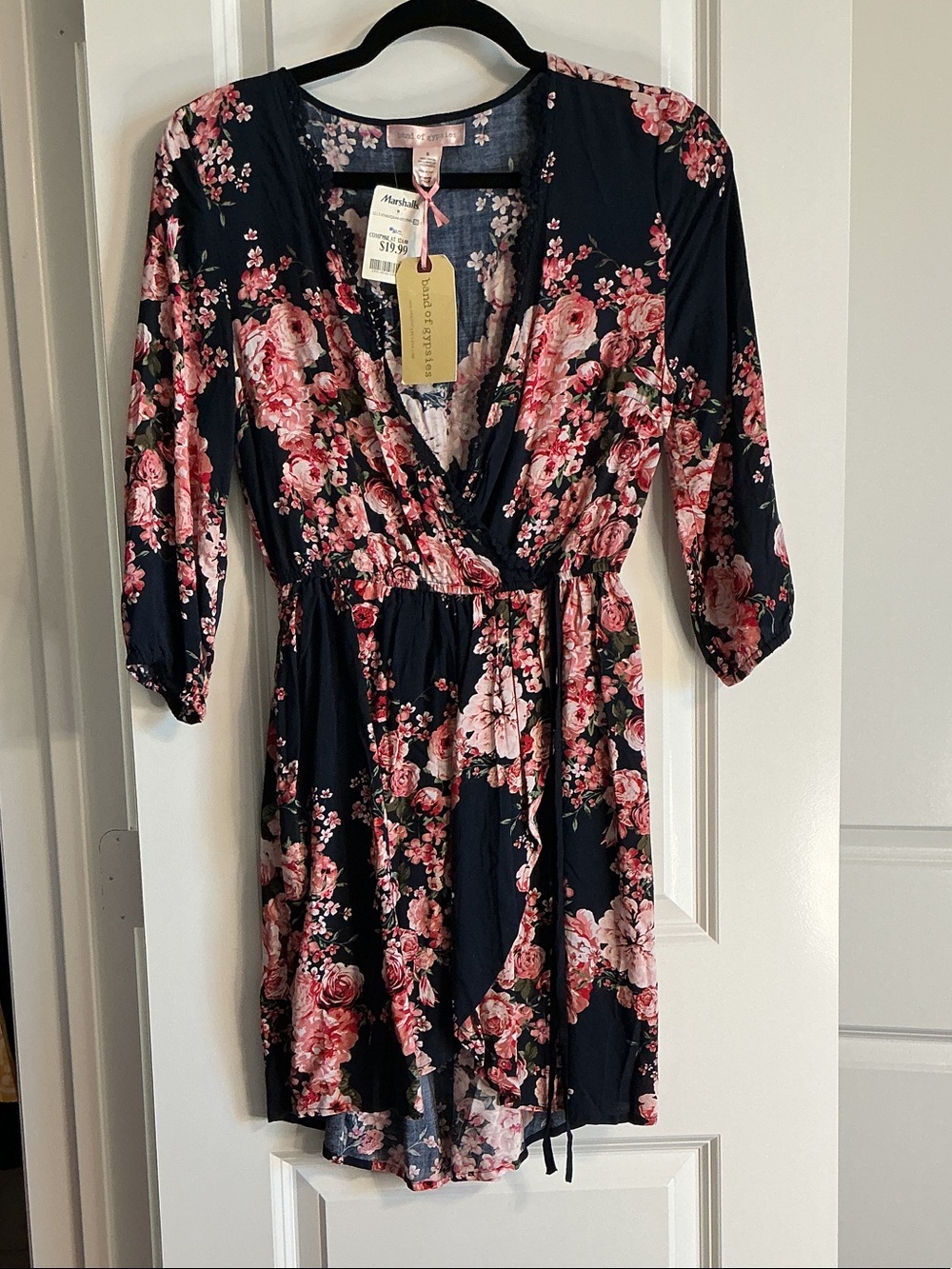 Band of Gypsies Navy Floral Mini Dress with Pink Roses